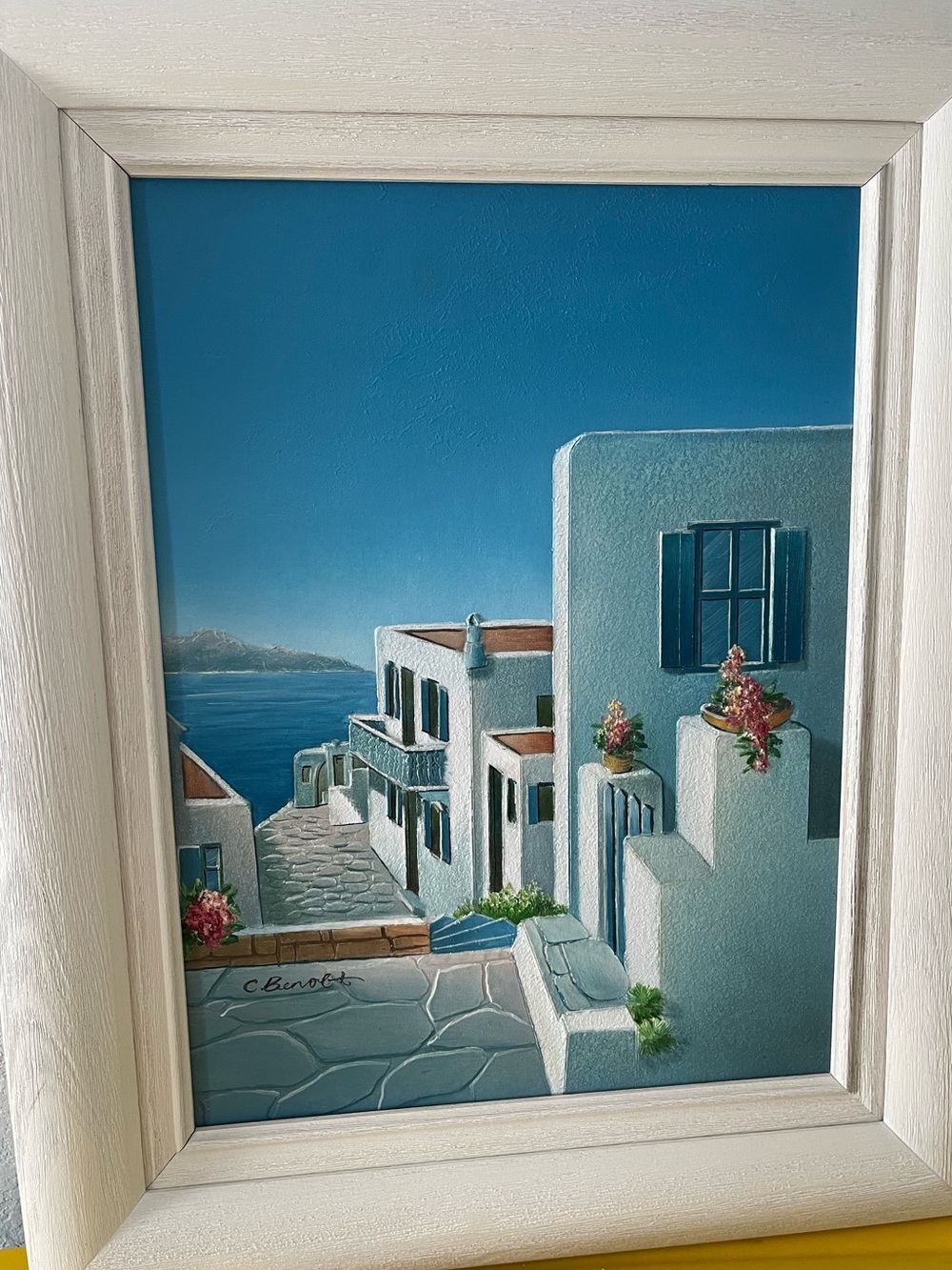 COASTAL MEDITERRANEAN MYKONOS GREECE CHARLES REDMOND BENOLT FRAMED OIL ON CANVAS